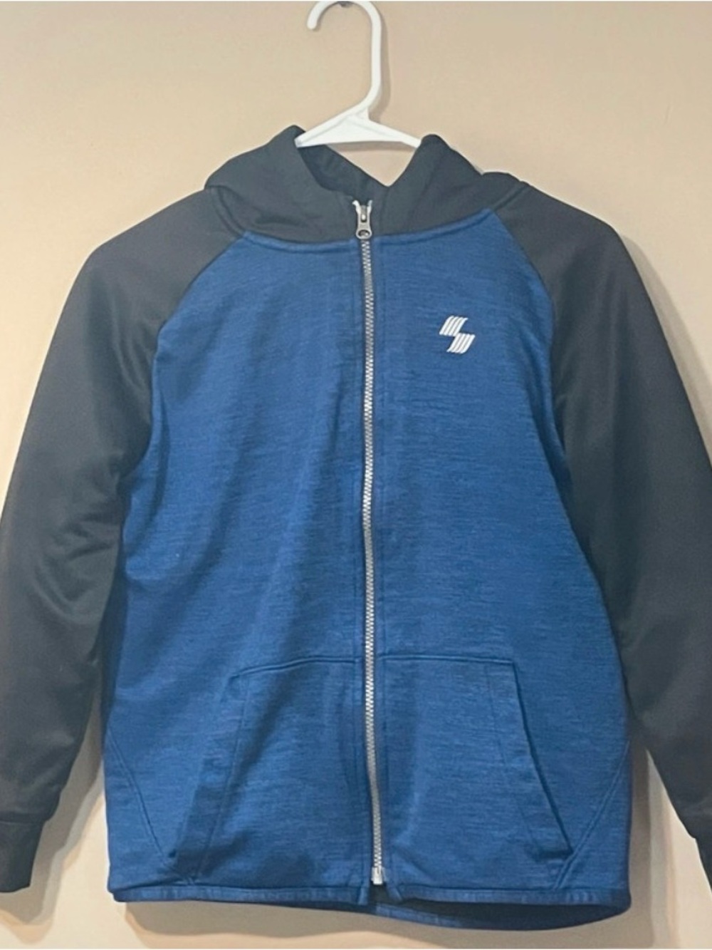 Kids Blue & Black Hooded Zip Jacket